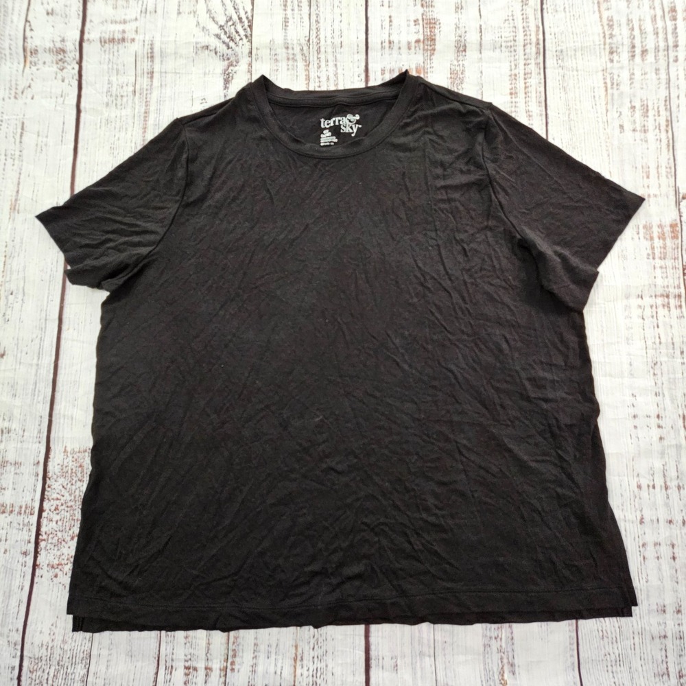 Terra & Sky Black Short Sleeve Modal Cotton T-Shirt‎ Women's 0X (14w)